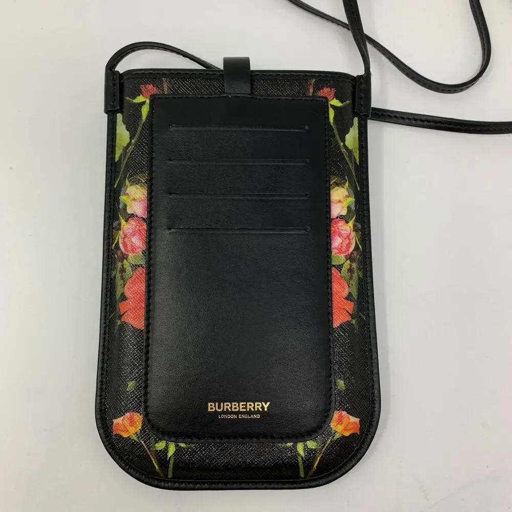 Burberry Rose Print E-Canvas Anne Phone Case Crossbody W/Card Slots 2021 SS